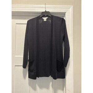 Exclusively Misook Navy Blue Open Front Cardigan Pockets Minimalist City Size XS
